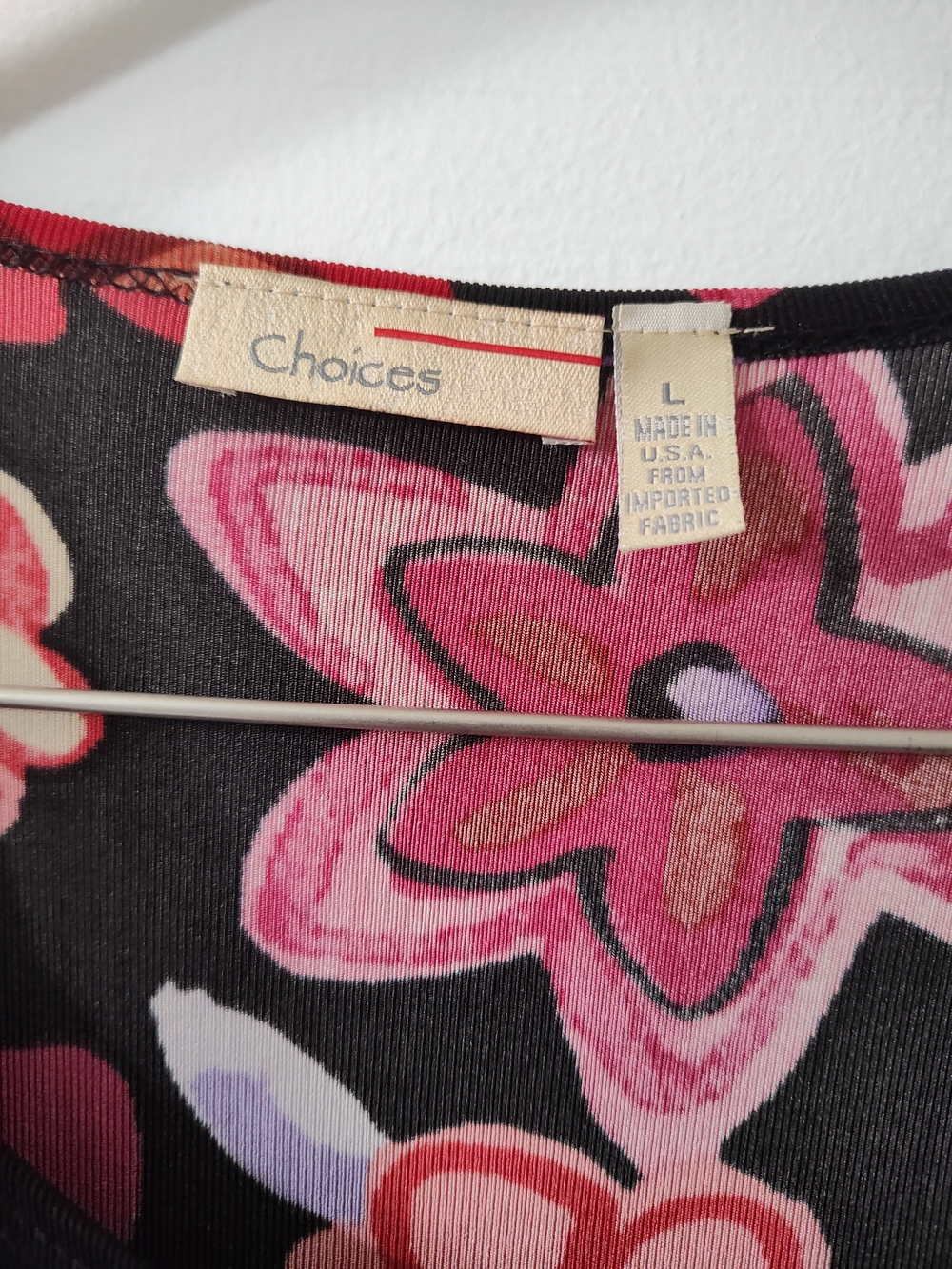 Choices Black Floral V-Neck Tunic with Decorative Brooch Built-in Camisole Vtg - Picture 2 of 14